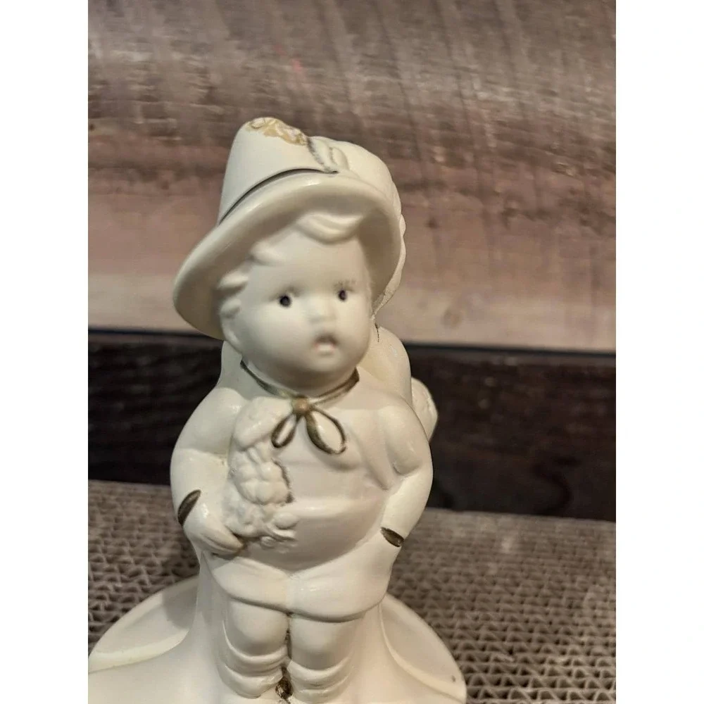 Bookends‎ 1940s Coventry Ware boy & girl ivory gold details 5